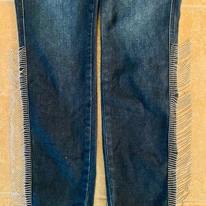 BEBE Dark Blue Jeans with Chain Fringe Edging. size 29